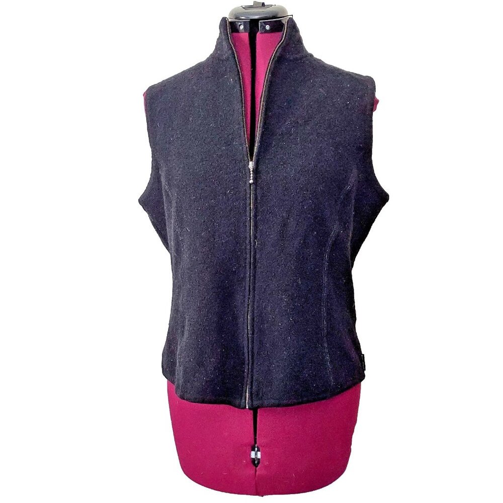 Woolrich Women's Large Full Zip Vest Black 100% Wool Outdoor Layering L